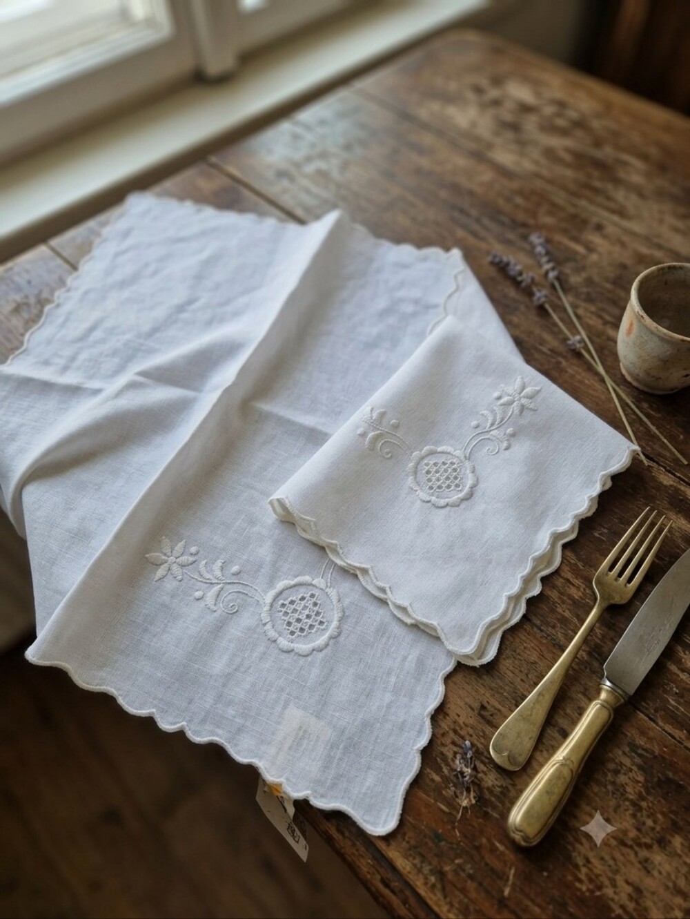 Vintage White Embroidered Napkins Made in Hungary Set Of 2 NWT
